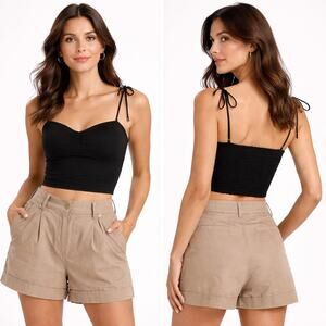 Commense Black Tie Strap Crop Top Sweetheart Bustier Cami Chic Women Medium